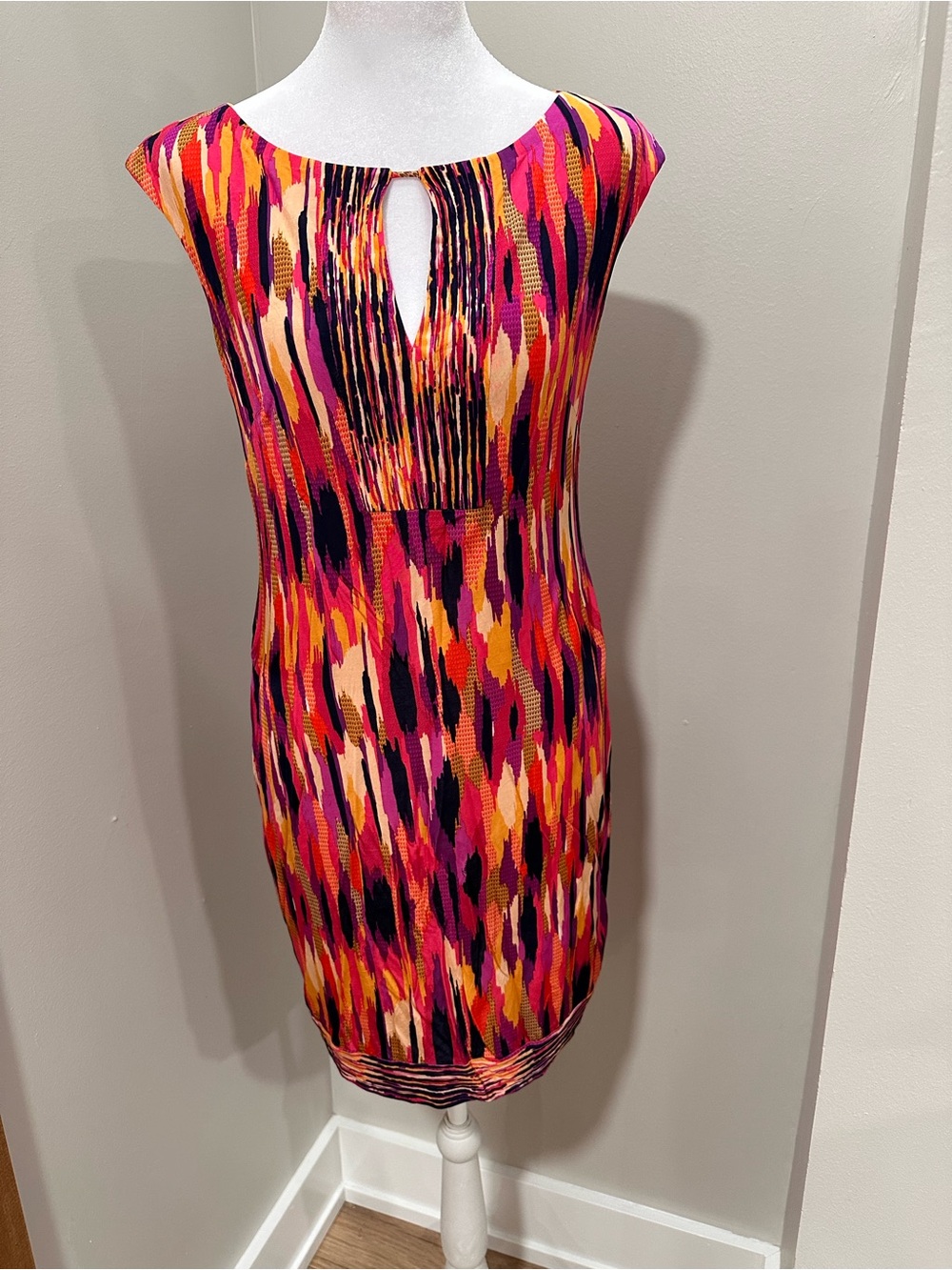 Trina Turk Pink Orange Multicolor Keyhole Midi Dress